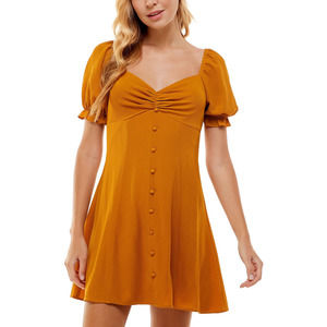 City Studio Mustard Puff Sleeve Mini Dress - Size S - Women's Dresses
